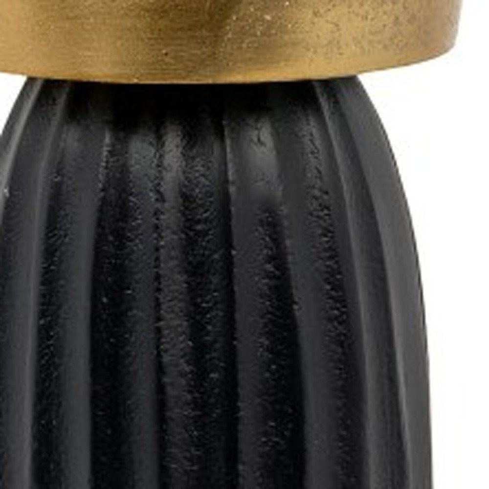 10" Black And Gold Striped Aluminum Tabletop Pillar Candle Holder