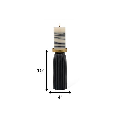 10" Black And Gold Striped Aluminum Tabletop Pillar Candle Holder