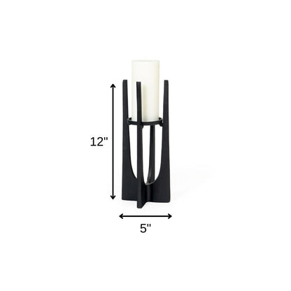 12" Black Distressed Aluminum Geometric Tabletop Pillar Candle Holder