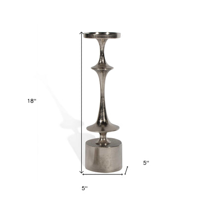 18" Silver Distressed Geometric Metal Tabletop Candle Holder