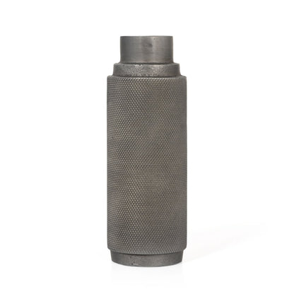 7" Gray Distressed Aluminum Geometric Tabletop Taper Candle Holder