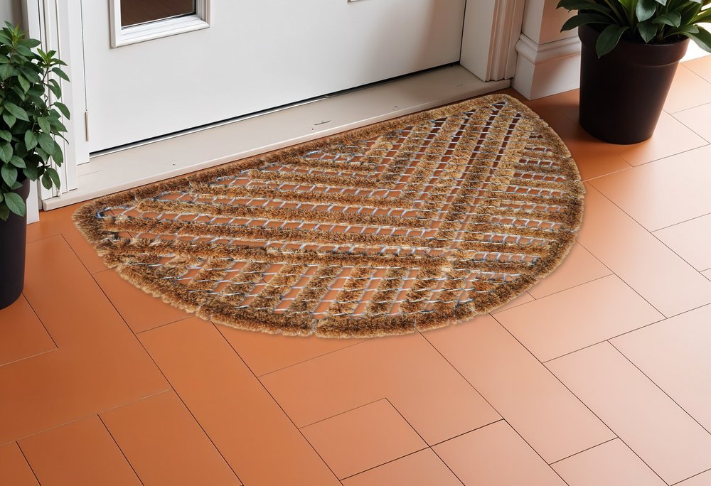 18" X 30" Brown Coir Geometric Outdoor Semi Circle Door Mat