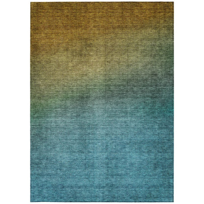 9' X 12' Brown Blue And Taupe Ombre Washable Indoor Outdoor Area Rug