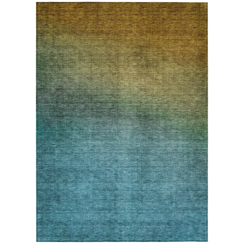 9' X 12' Brown Blue And Taupe Ombre Washable Indoor Outdoor Area Rug