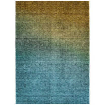 9' X 12' Brown Blue And Taupe Ombre Washable Indoor Outdoor Area Rug