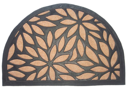 24" X 36" Black And Brown Rubber and Coir Abstract Outdoor Semi Circle Door Mat