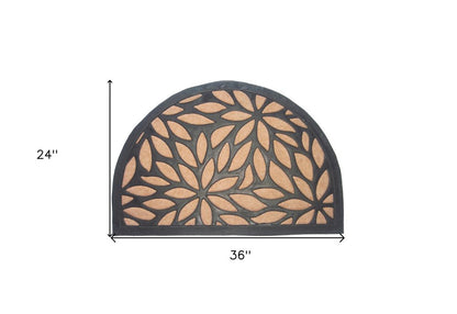 24" X 36" Black And Brown Rubber and Coir Abstract Outdoor Semi Circle Door Mat