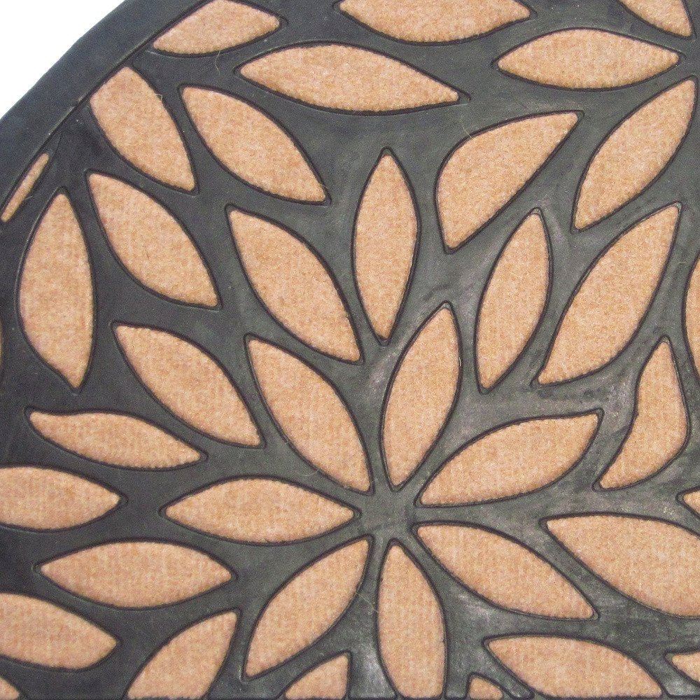 24" X 36" Black And Brown Rubber and Coir Abstract Outdoor Semi Circle Door Mat