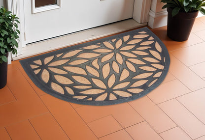 24" X 36" Black And Brown Rubber and Coir Abstract Outdoor Semi Circle Door Mat