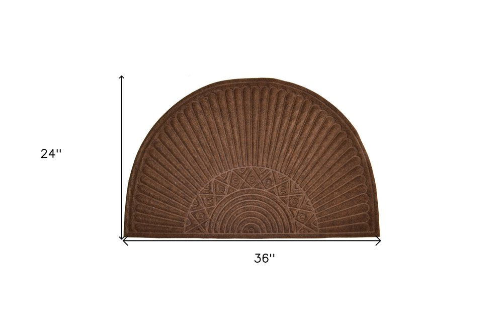 24" X 36" Brown Synthetic Fiber Abstract Outdoor Semi Circle Door Mat