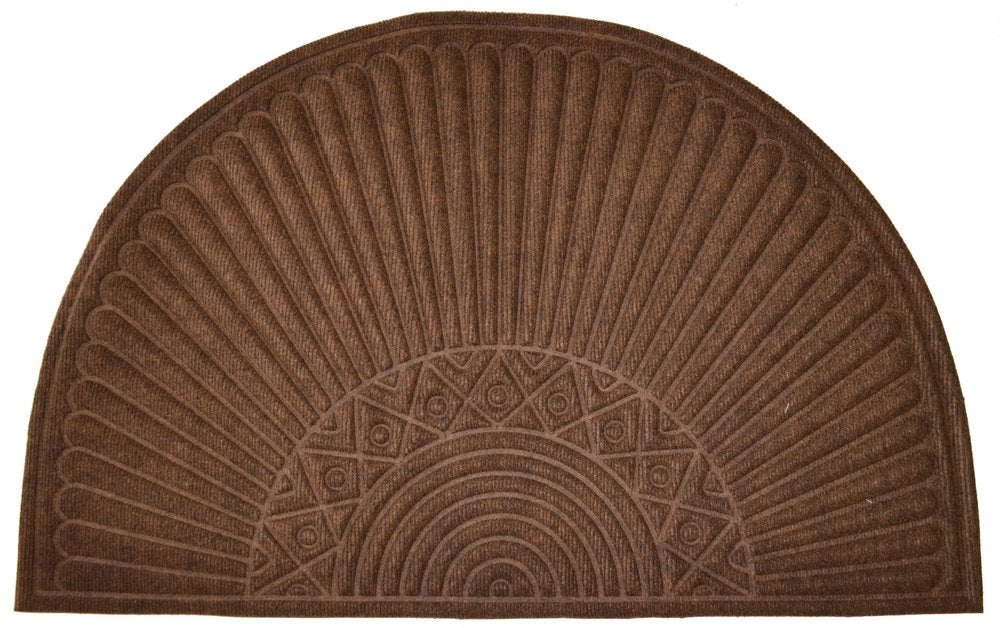 24" X 36" Brown Synthetic Fiber Abstract Outdoor Semi Circle Door Mat
