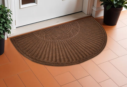 24" X 36" Brown Synthetic Fiber Abstract Outdoor Semi Circle Door Mat