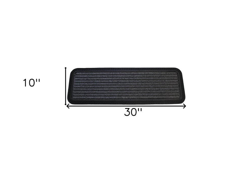 10" X 30" Gray Synthetic Fiber Striped Outdoor Door Mat