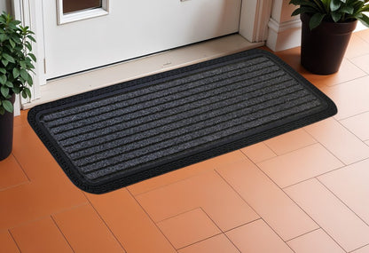 10" X 30" Gray Synthetic Fiber Striped Outdoor Door Mat