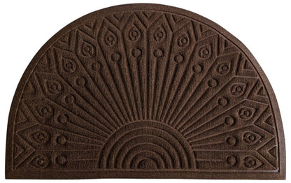 24" X 36" Brown Synthetic Fiber Abstract Outdoor Semi Circle Door Mat