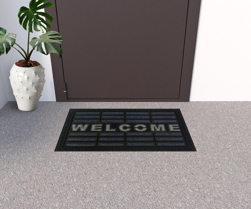 18" X 30" Gray Synthetic Fiber Abstract Outdoor Door Mat