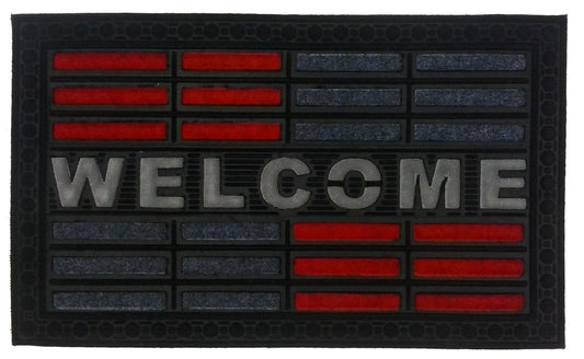 18" X 30" Gray and Red Synthetic Fiber Abstract Outdoor Door Mat