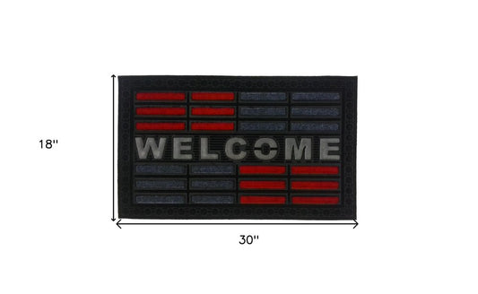 18" X 30" Gray and Red Synthetic Fiber Abstract Outdoor Door Mat