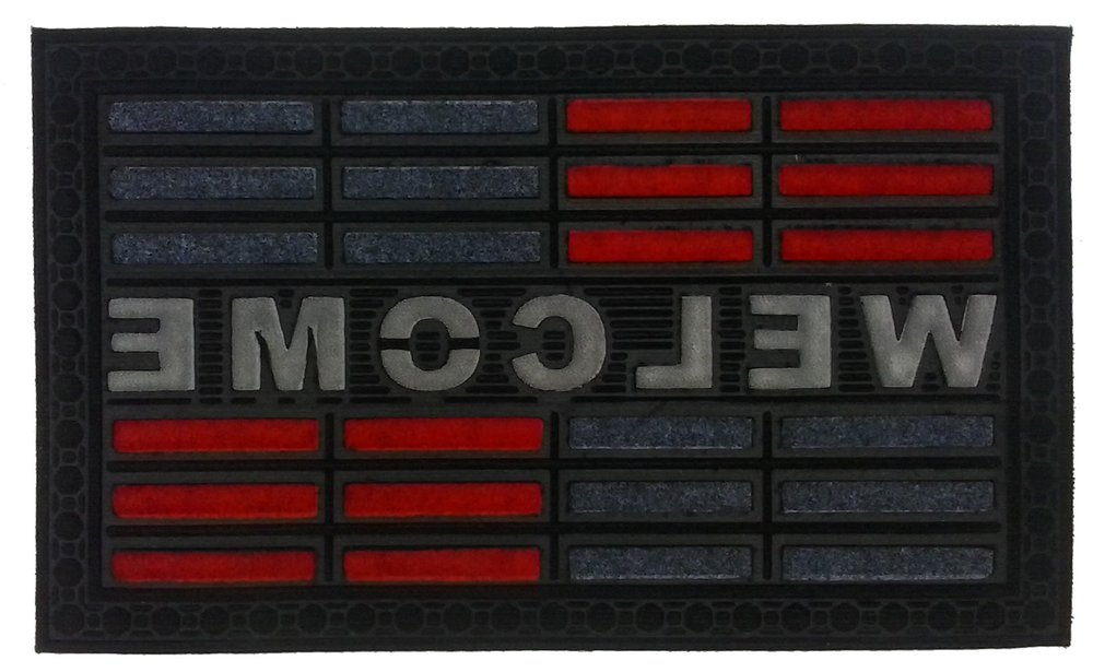 18" X 30" Gray and Red Synthetic Fiber Abstract Outdoor Door Mat