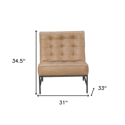 31" Cream And Black Tufted Genuine Leather And Iron Slipper Chair