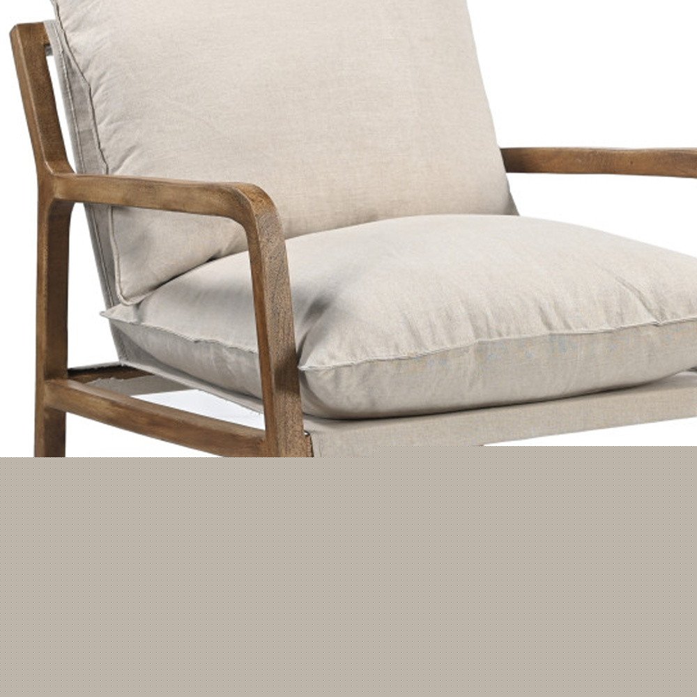 30" Beige And Natural Linen Arm Chair