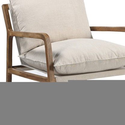 30" Beige And Natural Linen Arm Chair