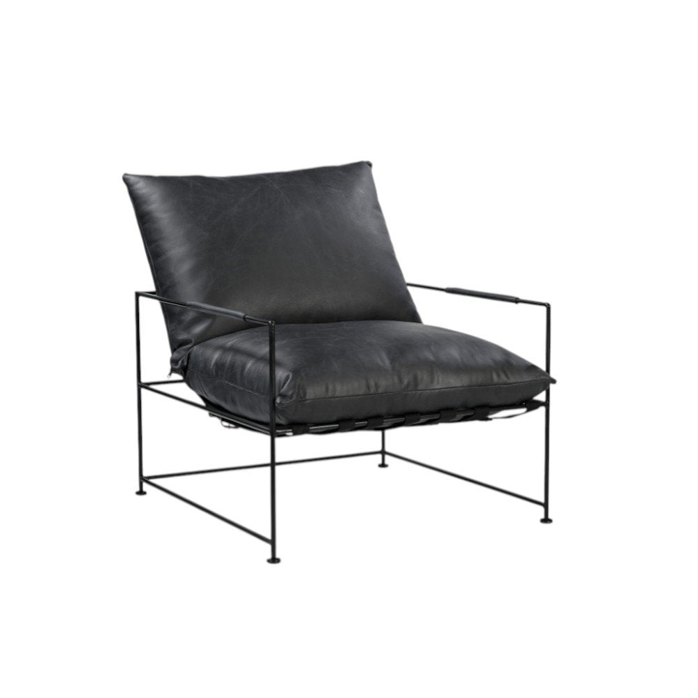 28" Black Genuine Leather Distressed Arm Chair