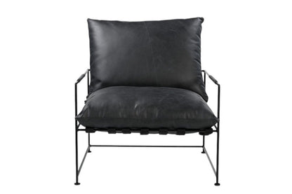 28" Black Genuine Leather Distressed Arm Chair