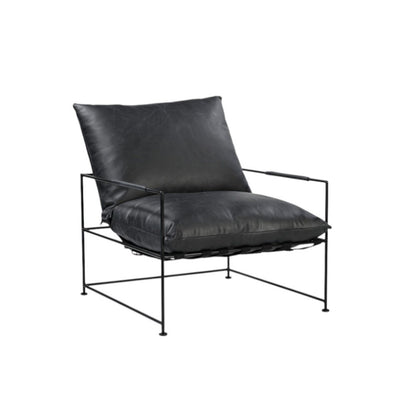 28" Black Genuine Leather Distressed Arm Chair