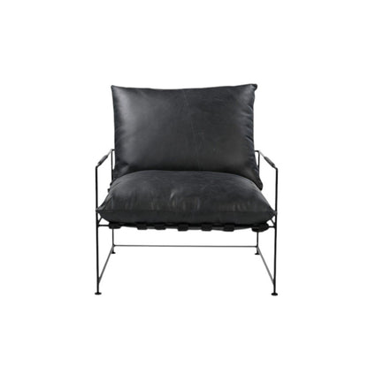 28" Black Genuine Leather Distressed Arm Chair