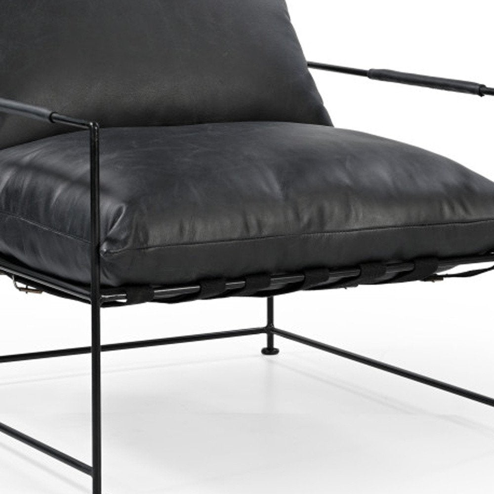 28" Black Genuine Leather Distressed Arm Chair