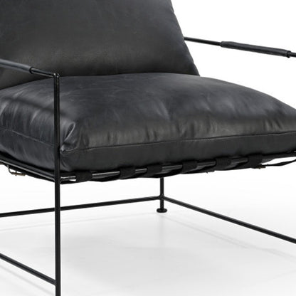 28" Black Genuine Leather Distressed Arm Chair