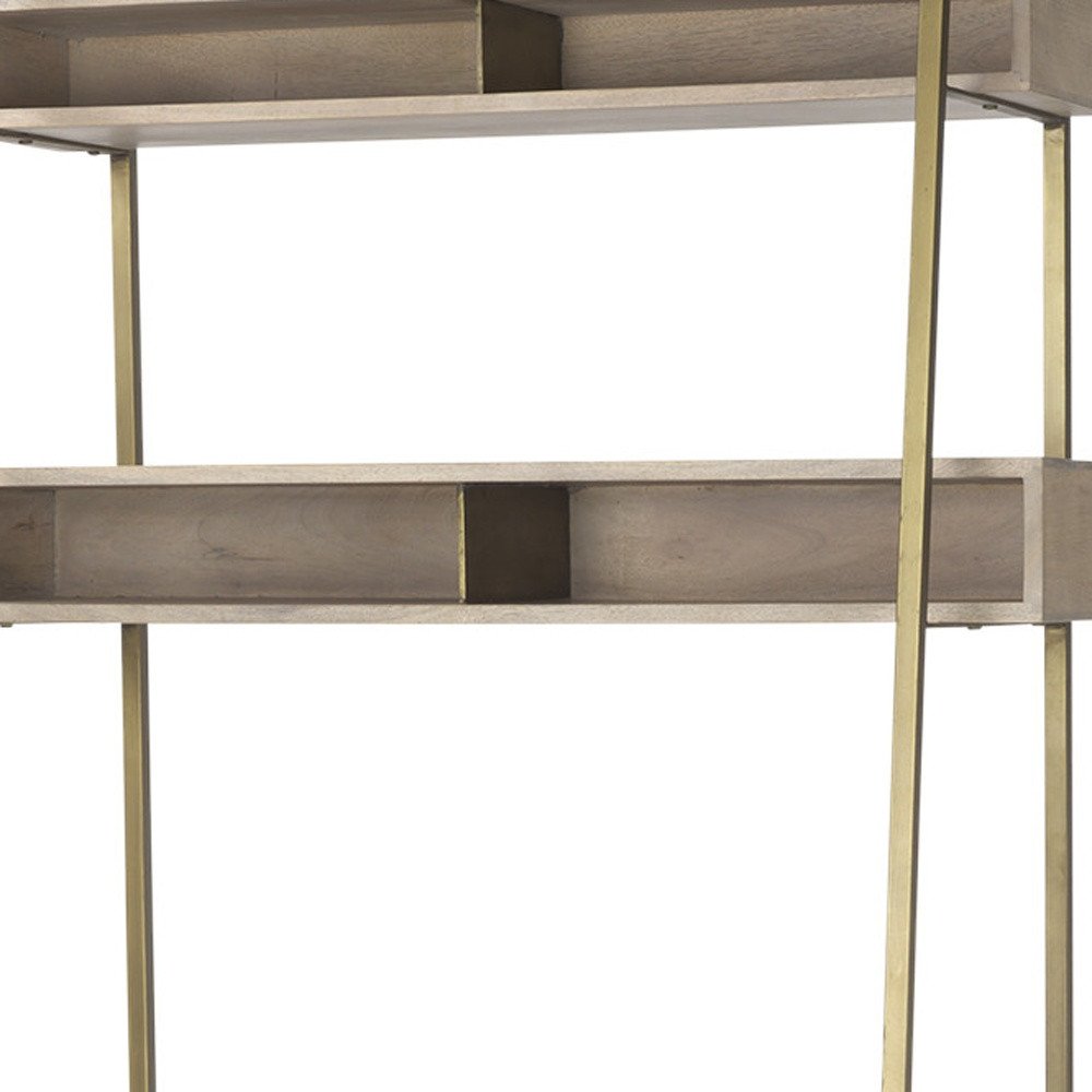 42" Brown and Gold Solid Wood and Metal Sled Ladder Desk