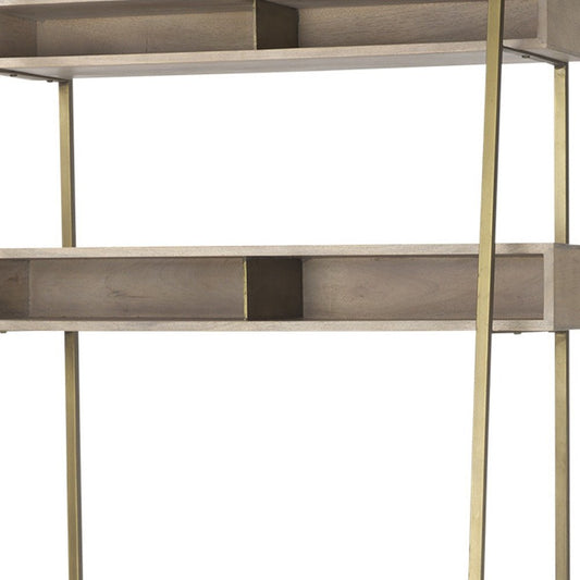 42" Brown and Gold Solid Wood and Metal Sled Ladder Desk