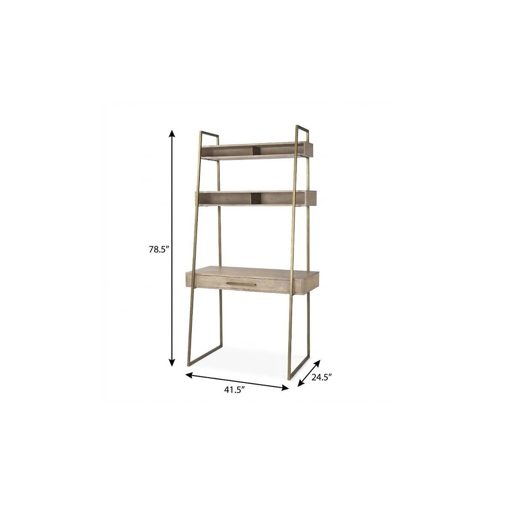 42" Brown and Gold Solid Wood and Metal Sled Ladder Desk