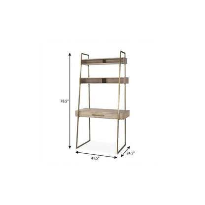 42" Brown and Gold Solid Wood and Metal Sled Ladder Desk