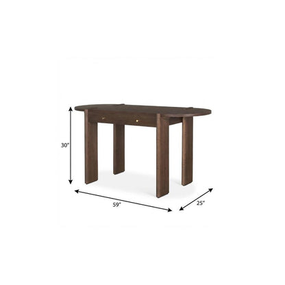 59" Dark Brown Solid Wood Oval Writing Desk
