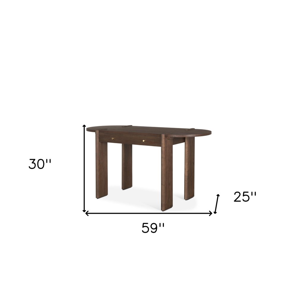 59" Dark Brown Solid Wood Oval Writing Desk