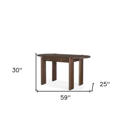 59" Dark Brown Solid Wood Oval Writing Desk