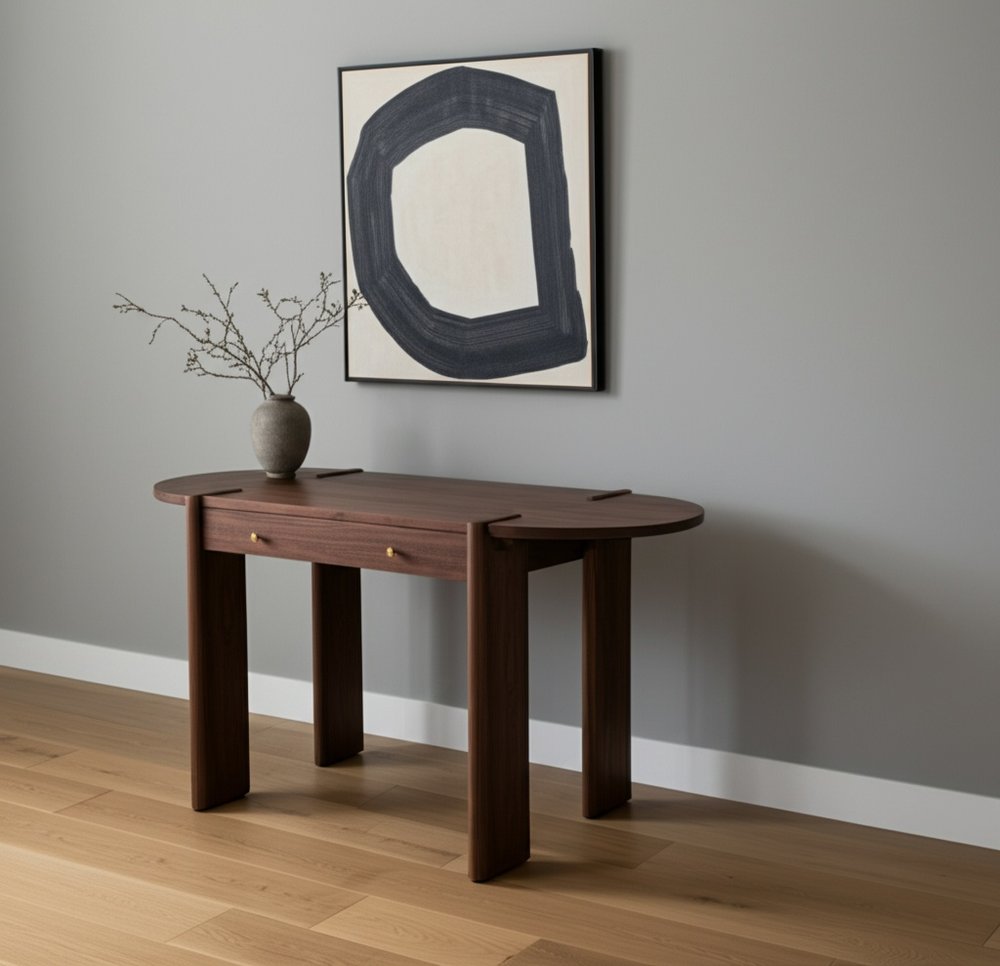 59" Dark Brown Solid Wood Oval Writing Desk